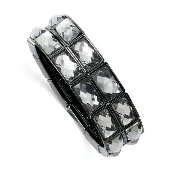 1928 Jewelry Black-plated Frame Grey Epoxy Faceted Stones Stretch Bracelet