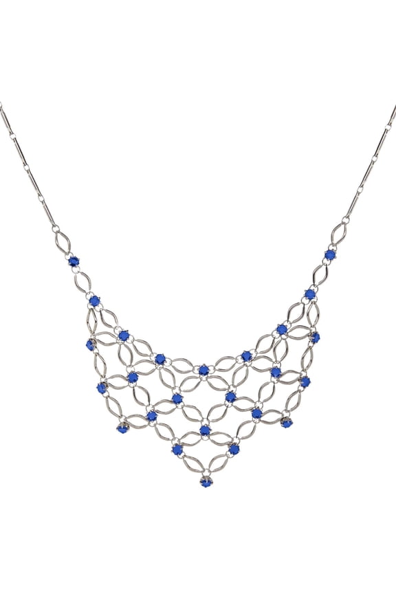 1928 Jewelry Bloom Sapphire Blue Crystal Statement Bib Necklace For Women 16" + 3" Extender