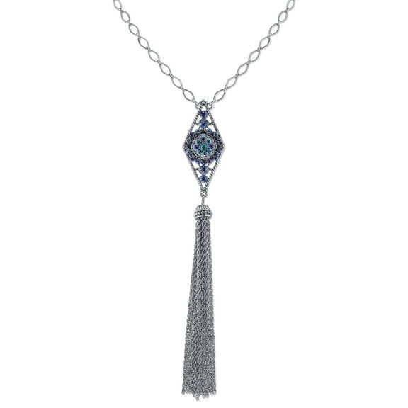 1928 Jewelry Blue And Aqua Tassel Pendant Necklace For Women 26 Inches