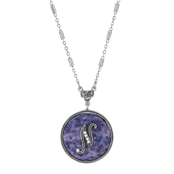 1928 Jewelry Blue Sodalite Gemstone Initial Pendant Necklace For Women 18"L (N)