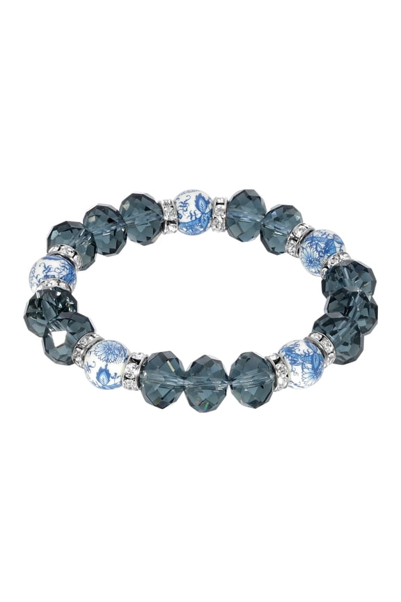 1928 Jewelry Blue Willow Dark Blue And Beaded Stretch Bracelet