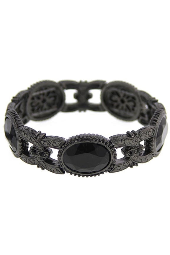 1928 Jewelry Bonne Nuit Black Oval Links Stretch Bracelet