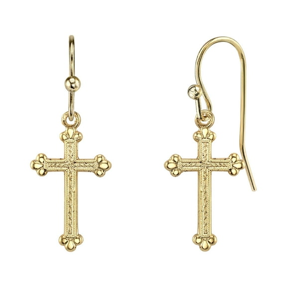 1928 Spiritual Gold Budded Cross Drop Earrings