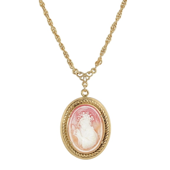 1928 Jewelry Carnelian Orange Oval Cameo Pendant Necklace For Women 18"