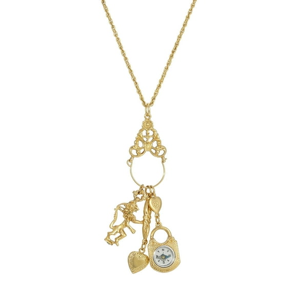 1928 Jewelry Charm Pendant Necklace For Women Compass Heart Lion 30"