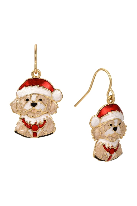 1928 Jewelry Christmas Puppy Drop Earrings For Women, Winter Season Festive Holiday Secret Santa Gift Ideas