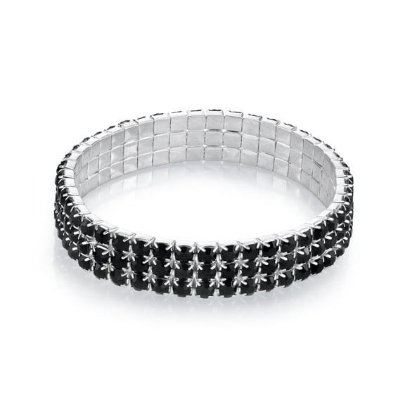 1928 Jewelry Classic 3-Row Lux Jet Black Rhinestone Stretch Bracelet