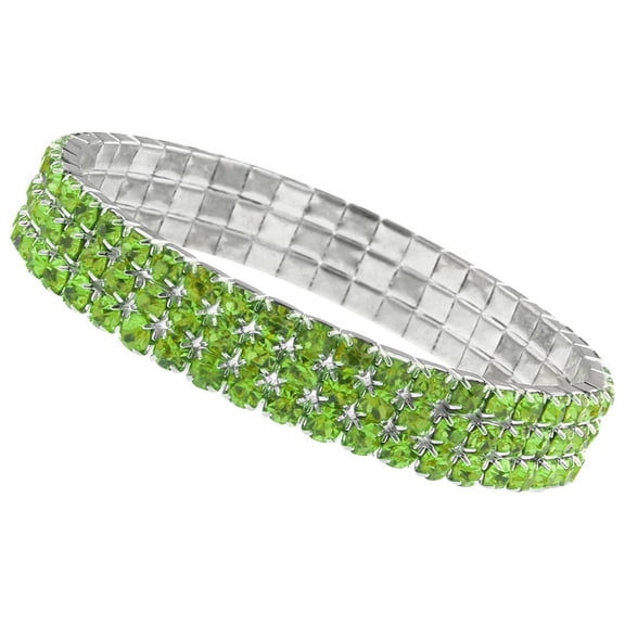 1928 Jewelry Classic 3-Row Lux Peridot Green Rhinestone Stretch Bracelet