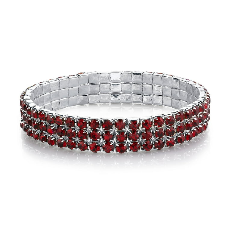 1928 Jewelry Classic 3 Row Lux Siam Red Rhinestone Stretch Bracelet