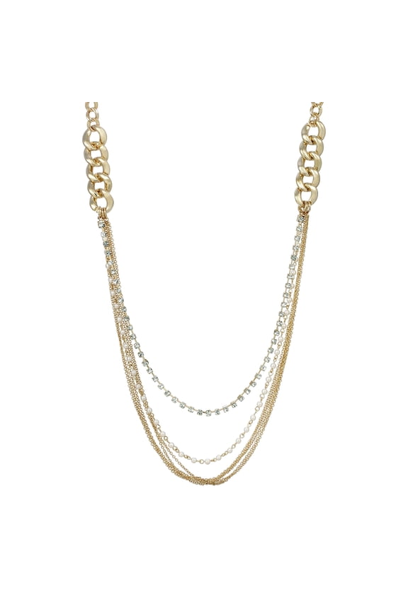 1928 Jewelry Classic Faux Pearl Crystal Link Chain Necklace 32