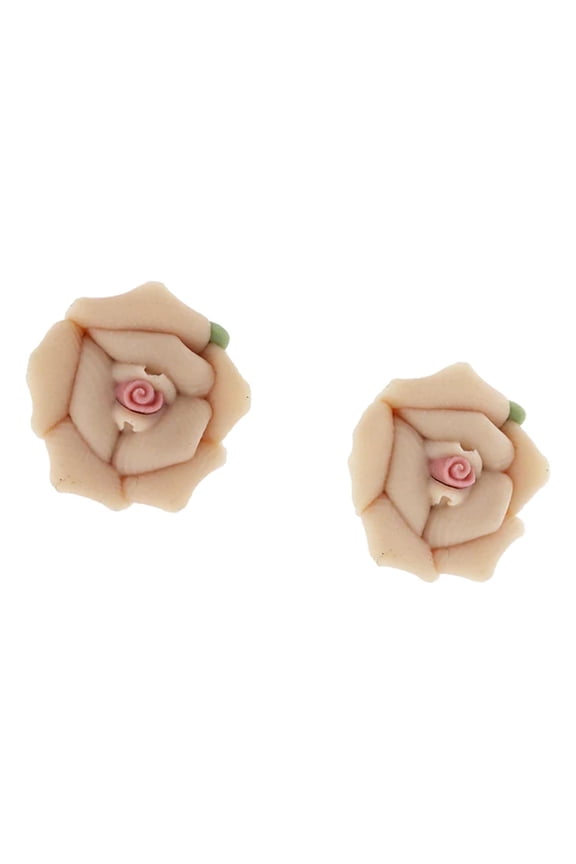 1928 Jewelry Classic Peach Porcelain Rose Post Earrings