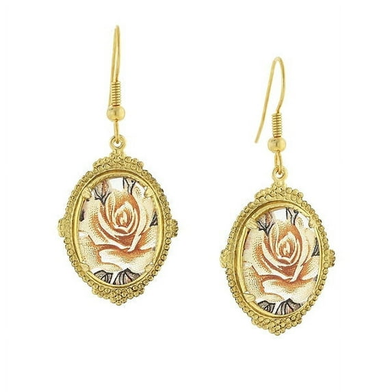 1928 Jewelry Classic Pink Floral Oval Stone Drop Earrings