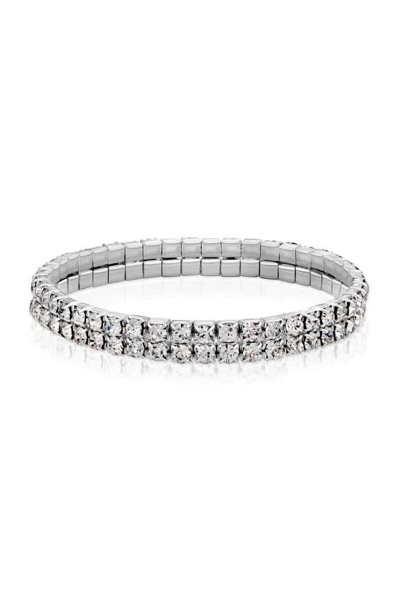 1928 Jewelry Clear Crystal 2-Row Rhinestone Stretch Bracelet