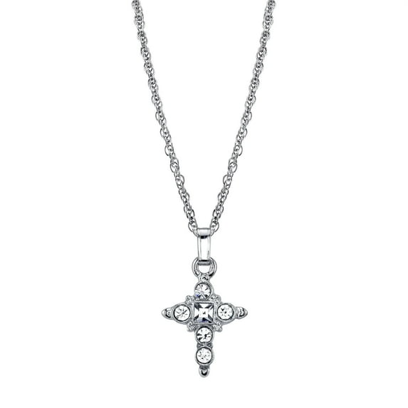 1928 Jewelry Clear Crystal Cross Pendant Necklace 16 + 3 Extender