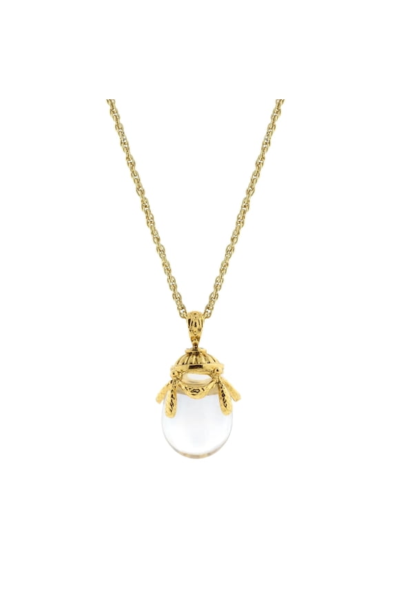 1928 Jewelry Clear Glass Egg Pendant Necklace For Women 30"