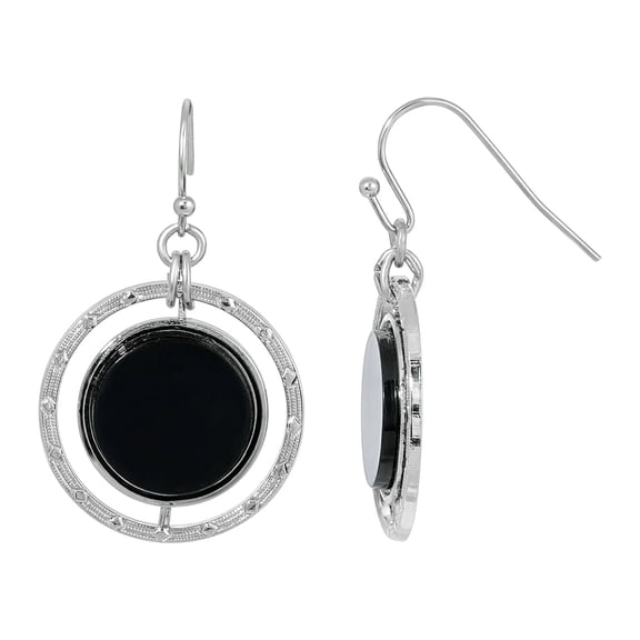 1928 Jewelry Concentric Black Stone Drop Earring