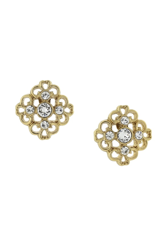 1928 Jewelry Crystal Accent Filigree Button Stud Earrings