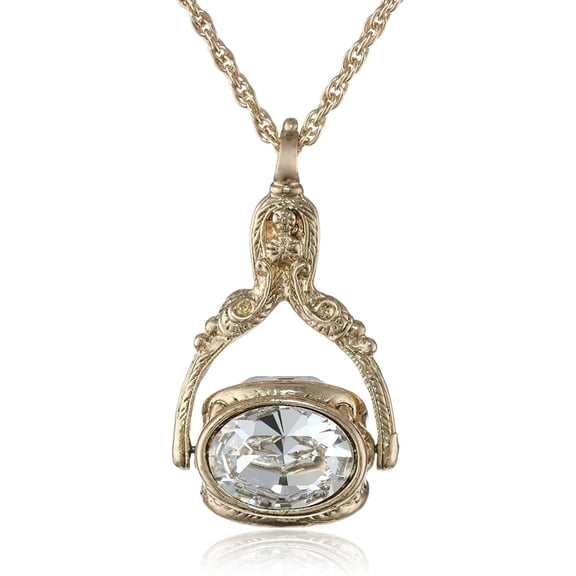 1928 Jewelry Crystal Clear 3 Sided Rotating Spinner Pendant Necklace For Women, 30 Inches