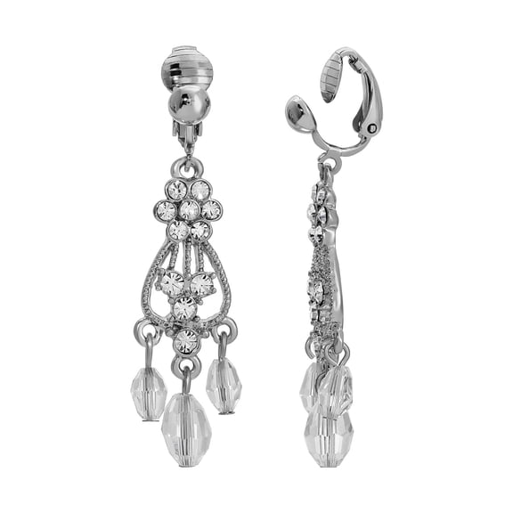 1928 Jewelry Crystal Flower Beaded Chandelier Clip On Earrings For Women