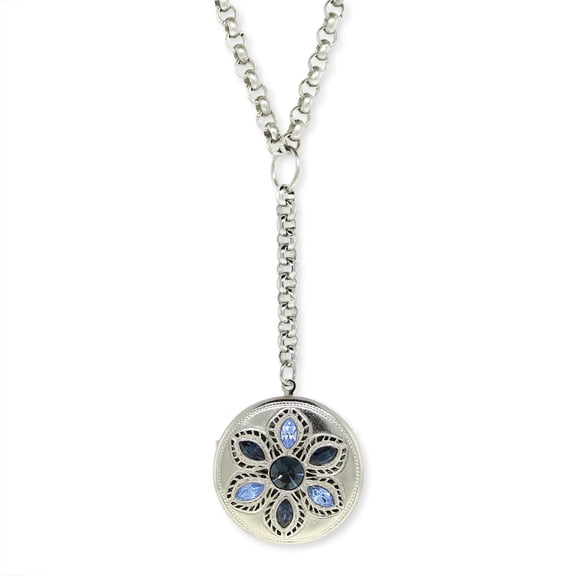 1928 Jewelry Crystal Flower Round Locket Necklace 22 + 3 Extender