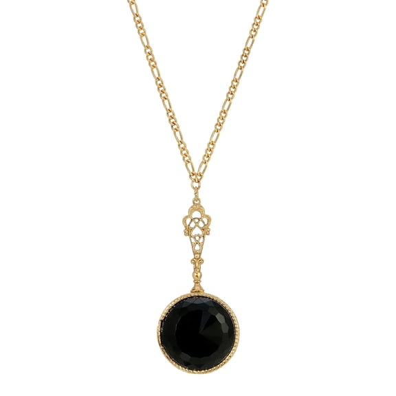 1928 Jewelry Deco Black Faceted Stone Pendant Necklace For Women 28"