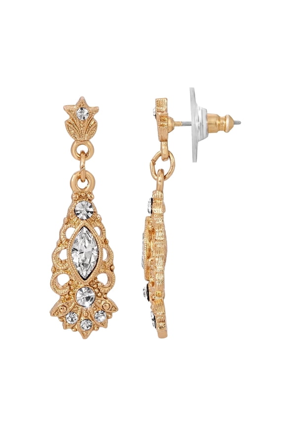 1928 Jewelry Deco Eleganza Euro Crystal Filigree Drop Earrings
