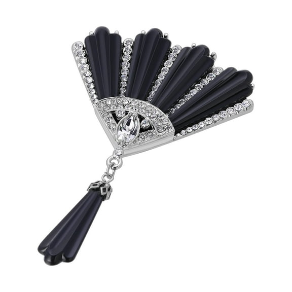 1928 Jewelry Deco Fantasy Crystal Black Stone Statement Brooch Pin