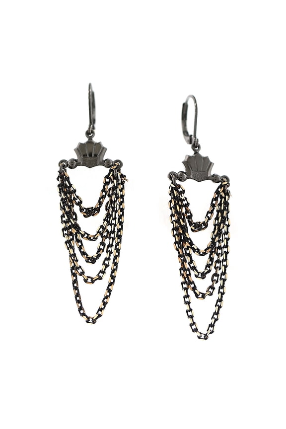 1928 Jewelry Eclipse Black And Gold Chain Layered Drop Earrings