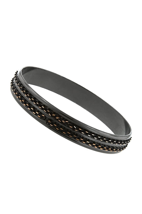 1928 Jewelry Eclipse Black And Gold Double Chain Wrapped Bangle Bracelet