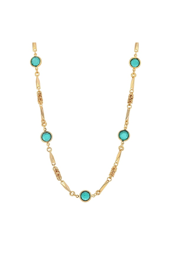 1928 Jewelry Emerald Channel Crystal Fancy Chain Link Necklace For Women 24"