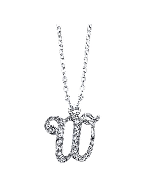 1928 Jewelry European Crystal Initial W Pendant Necklace For Women, 16"