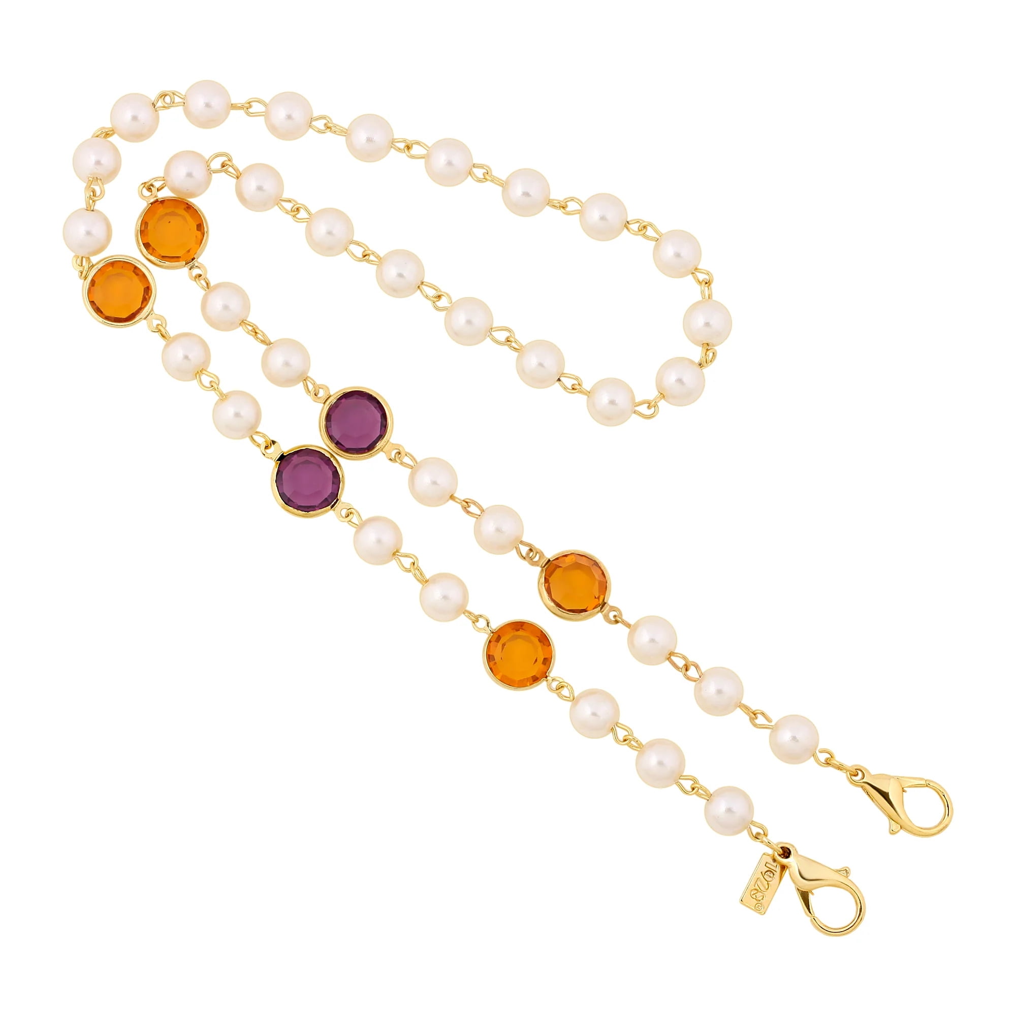 1928 Jewelry Faux Pearl Round Swarovski Elements Face Mask Chain Holder 22 Inch