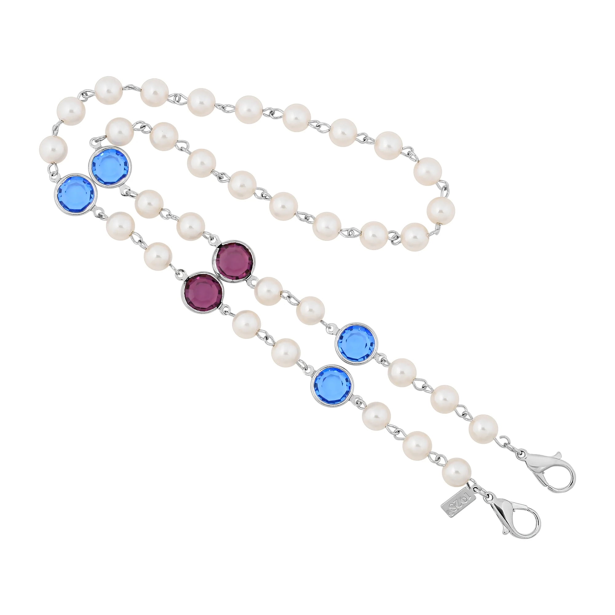 1928 Jewelry Faux Pearl  Round Swarovski Elements Face Mask Chain Holder 22 Inch