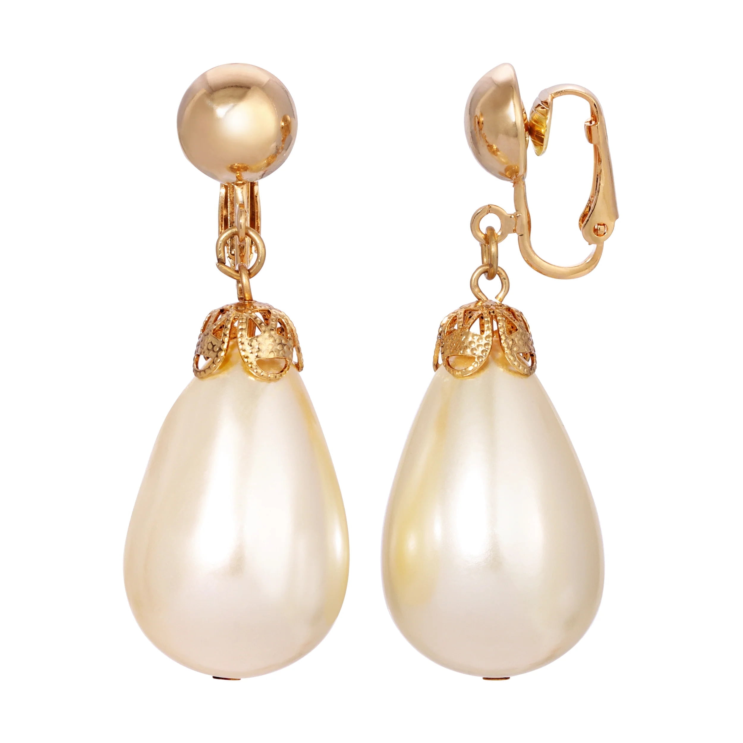 1928 JEWELRY COMPANY 1928 Jewelry Women's Gold Tone Faux Pearl Teardrop Clip On Earrings