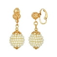 thumbnail image 1 of 1928 Jewelry Filigree Ball Embossed Faux Pearl Bead Drop Clip On Earrings, 1 of 2