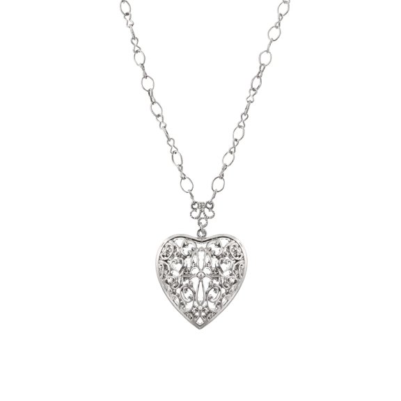 1928 Jewelry Filigree Heart Pendant Necklace 16 + 3 Extender