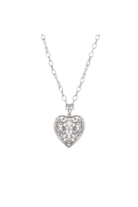 1928 Jewelry Filigree Heart Pendant Necklace 16 + 3 Extender