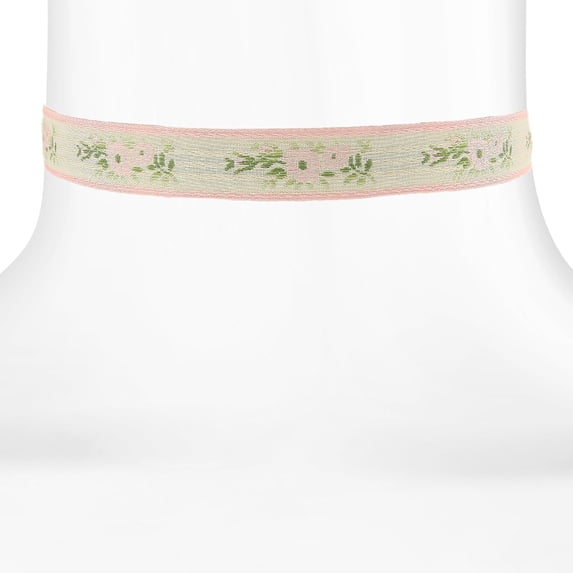 1928 Jewelry Floral Ribbon Choker With Pink Trim Necklace For Women 12-17 Inch Adjustable