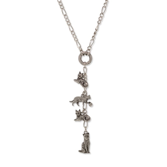1928 Jewelry Four Cat Charm Y Necklace For Women 20"