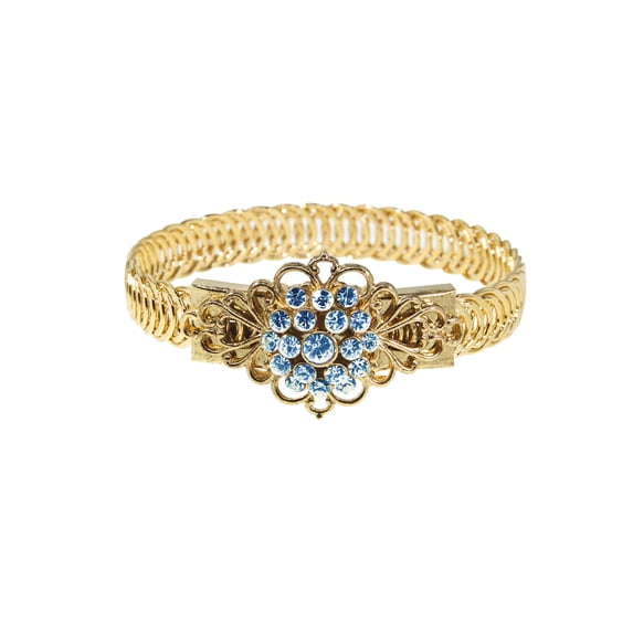 1928 Jewelry Gold Dipped Crystal Flower Overlay Belt Bracelet