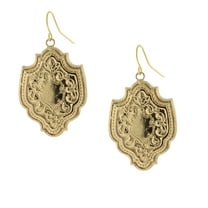 1928 Jewelry Gold Medieval Inspired Shield Drop Earrings