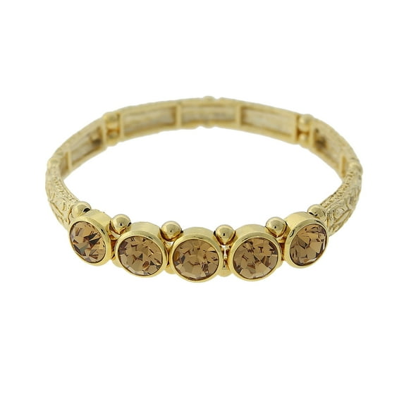 1928 Jewelry Gold Tone And Topaz Color Crystal Stretch Bracelet