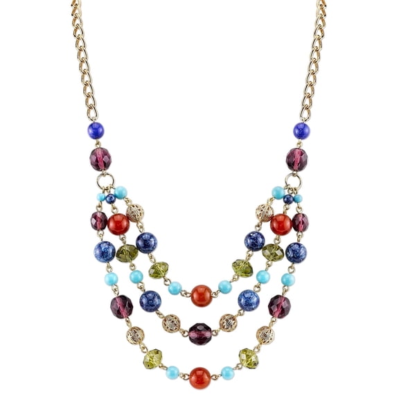 2028 Jewelry Lux Cut Multicolor Crystal Beaded 3-Strand Necklace 16" + 3" Extender Orange