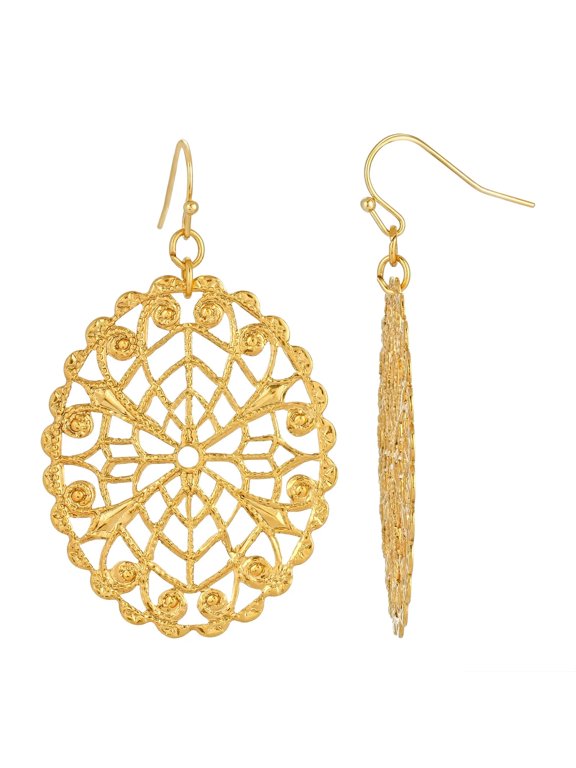 1928 Jewelry Gold Tone Oval Filigree Drop Earrings
