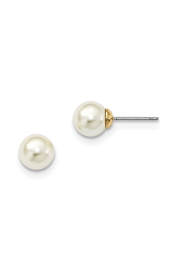 1928 Jewelry Gold-tone 8mm Ivory Imitation Pearl Post Stud Earrings BF1281