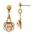 thumbnail image 1 of 1928  Jewelry Gold-tone Filigree Pink Porcelain Rose Dangle Post Earrings, 1 of 2
