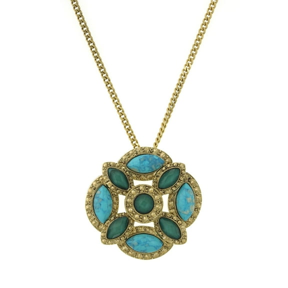1928 Jewelry Green And Turquoise Color Large Pendant Necklace For Women 28 Inches
