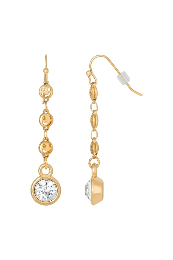 1928 Jewelry Happy Face Chain Crystal Linear Drop Earring
