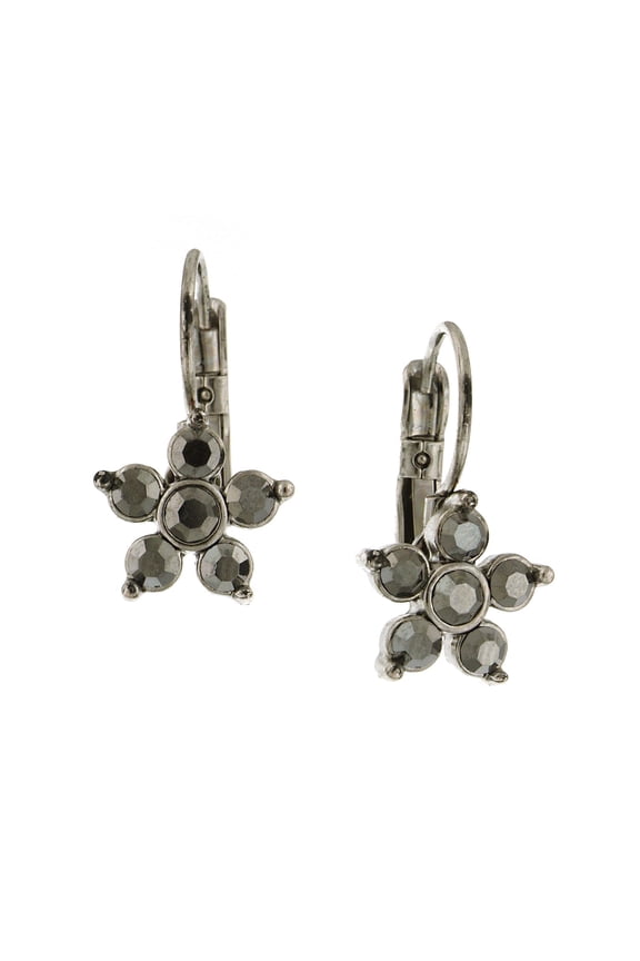 1928 Jewelry Hematite Crystal Flower Lever Back Drop Earrings