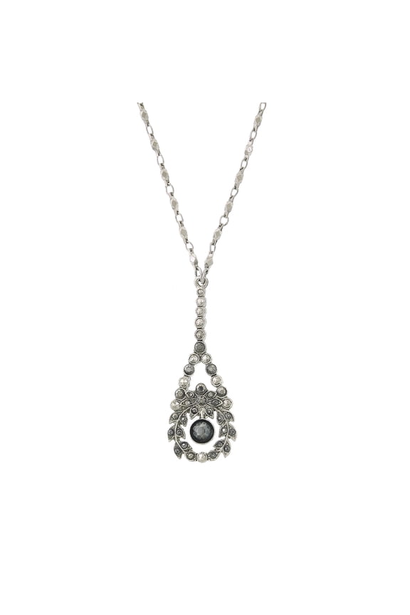 1928 Jewelry Hematite Crystal Teardrop Drop Pendant Necklace 16 + 3 Extender